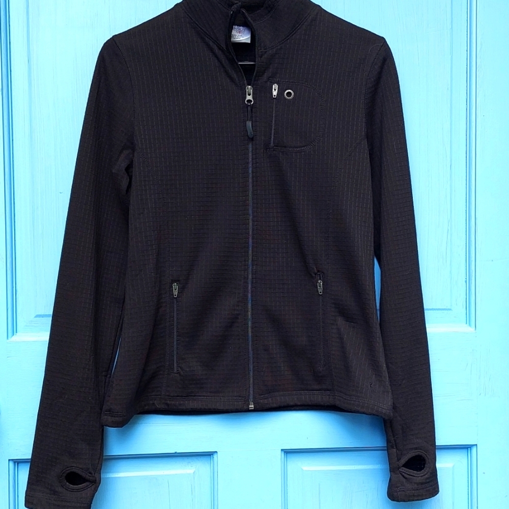 Danskin Now Black Workout Jacket Thumb holes Chest Pocket Sz S